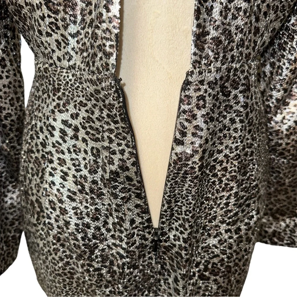 Nwt Ronny Kobo Jerry Leopard Print Cocktail Mini Dress Metallic Silver M - Picture 7 of 17